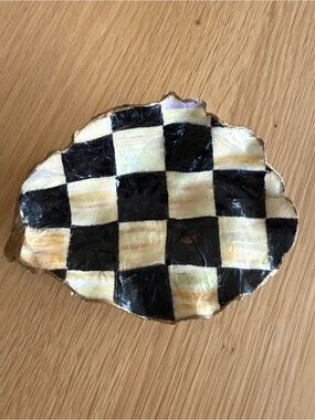 Oyster Shell Trinket Dish, Ring Dish, Black and White Checkered Oyster Shell
